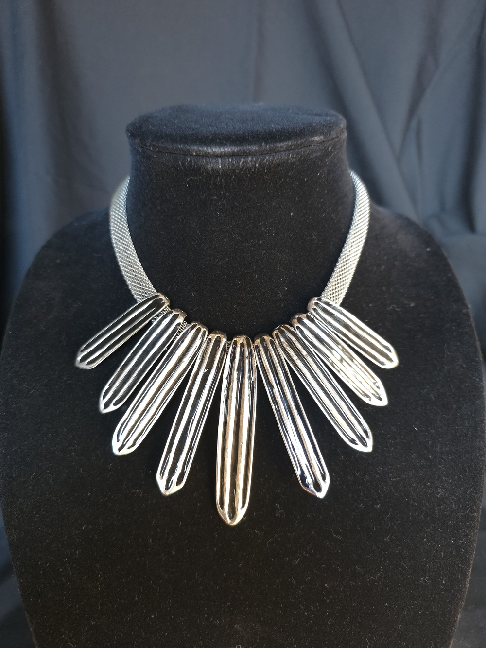 Vintage Silver Spike Bib Necklace